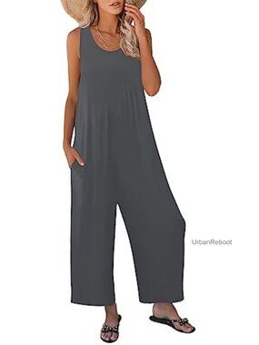 Women's Summer Casual Loose Tank Jumpsuit Sleeveless Crewneck Long Pants Romper